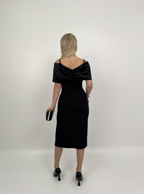 4002 MADONNA ZARA SATEN YAKA YIRTMAÇLI ELBİSE