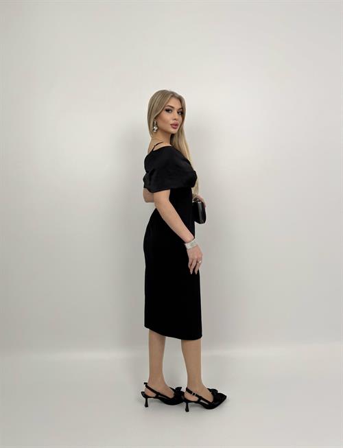 4002 MADONNA ZARA SATEN YAKA YIRTMAÇLI ELBİSE