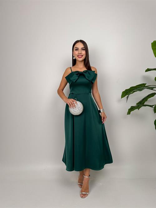 4015 ÖN KURDELA MİDİ ELBİSE