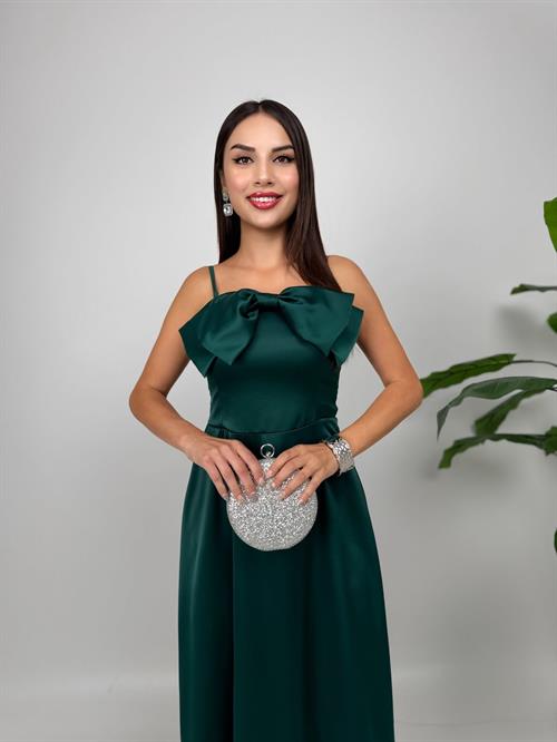 4015 ÖN KURDELA MİDİ ELBİSE