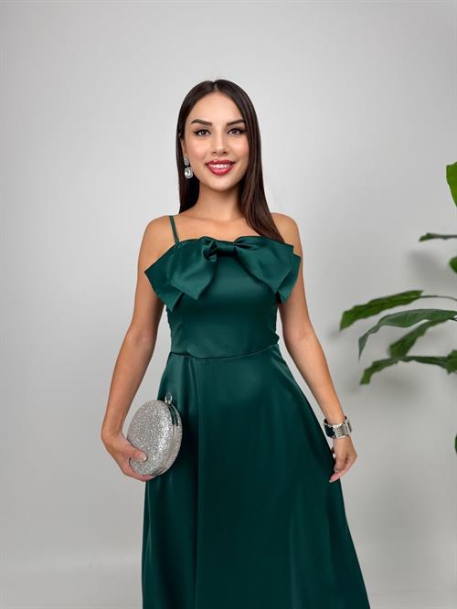 4015 ÖN KURDELA MİDİ ELBİSE