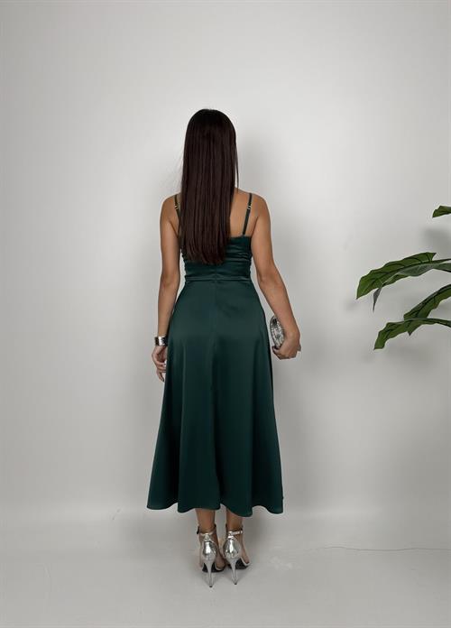 4015 ÖN KURDELA MİDİ ELBİSE