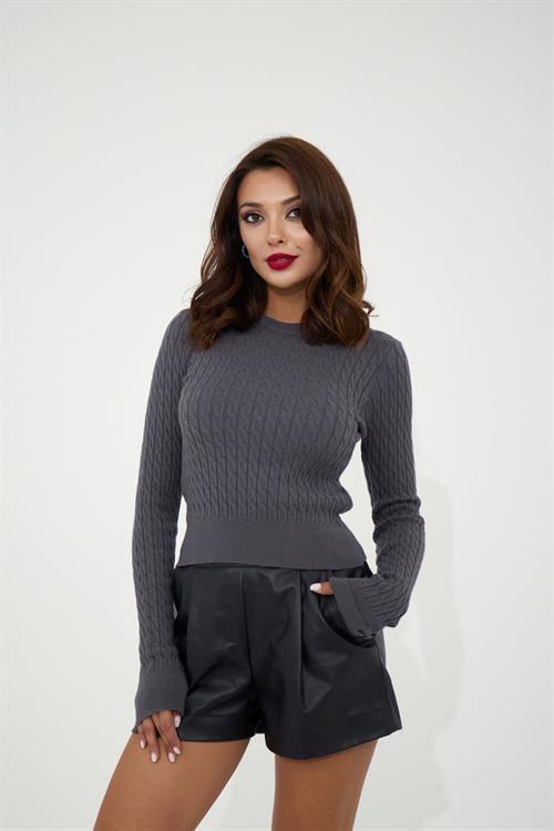 Knit Cable Sweater - Anthracite