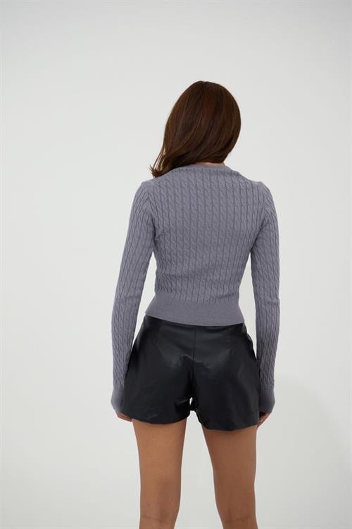 Knit Cable Sweater - Gray