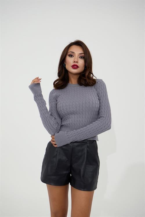 Knit Cable Sweater - Gray