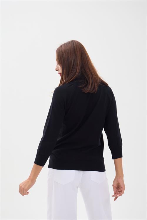 Knit Fitted Sleeve Turtleneck Sweater - Black