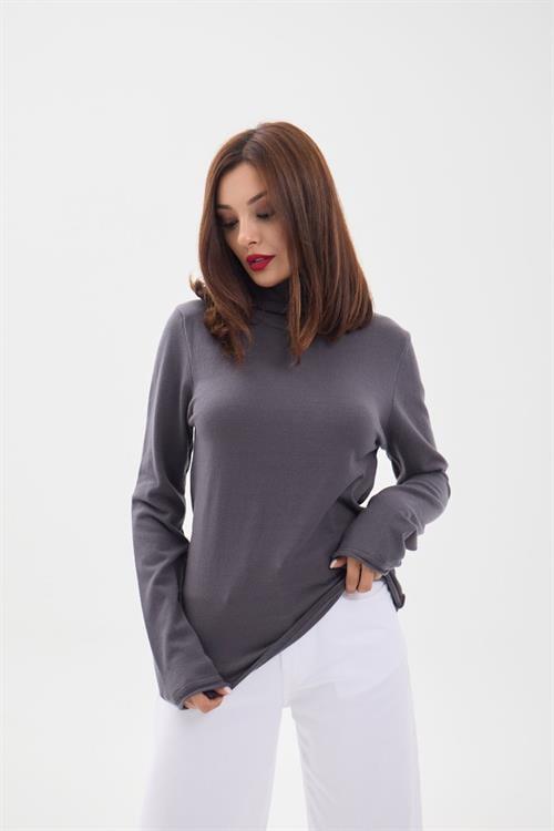 Knit Plain Turtleneck Oversized Sweater - Anthracite