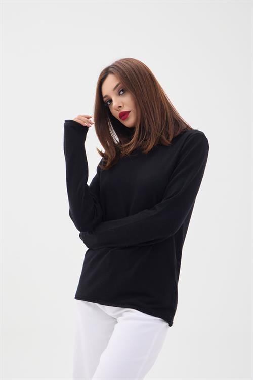 Knit Plain Turtleneck Oversized Sweater - Black