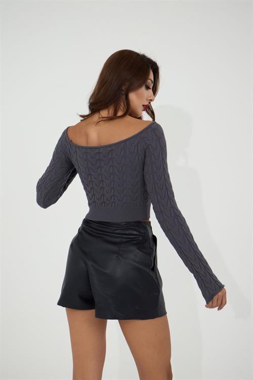 Knit Boat Neck Crop - Anthracite