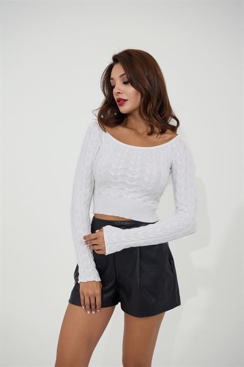 Knit Boat Neck Crop - Ecru