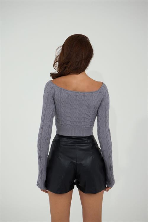 Knit Boat Neck Crop - Gray