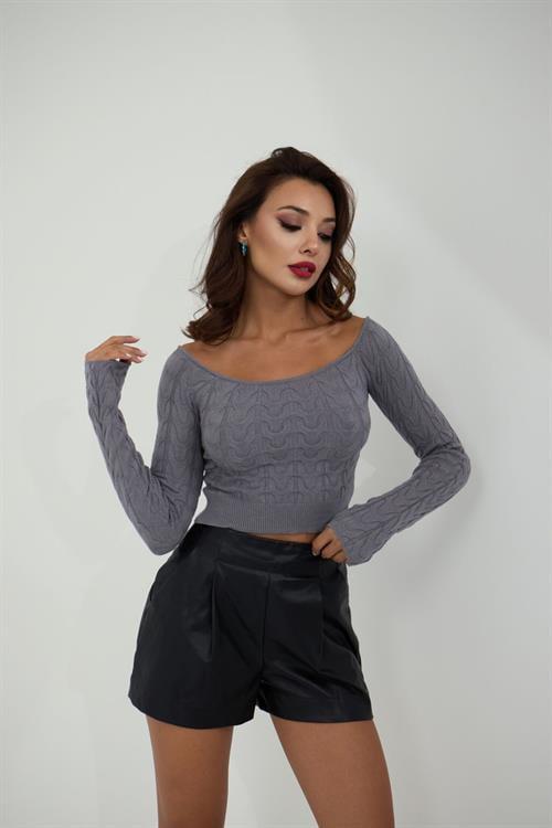 Knit Boat Neck Crop - Gray