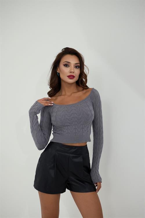 Knit Boat Neck Crop - Gray