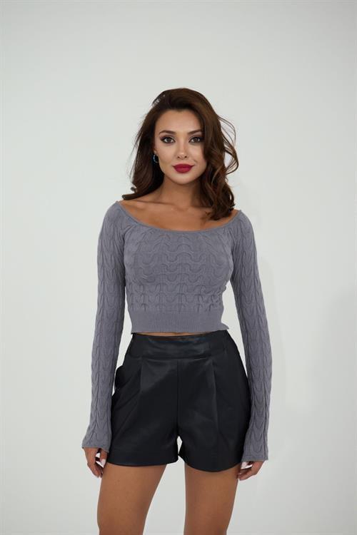 Knit Boat Neck Crop - Gray