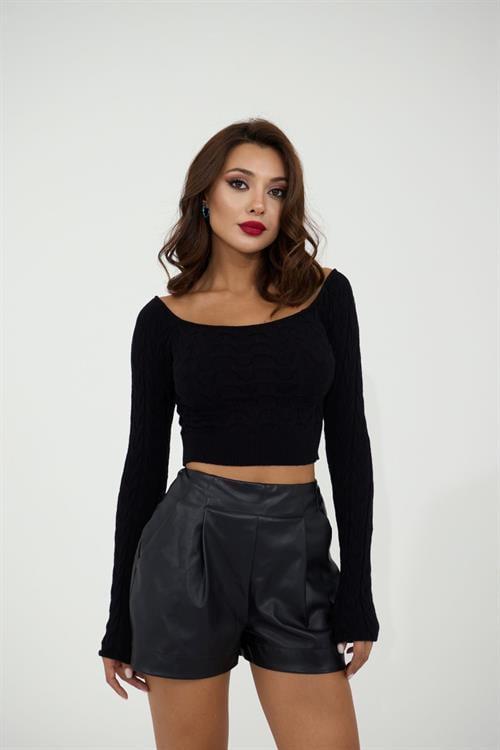 Knit Boat Neck Crop - Black