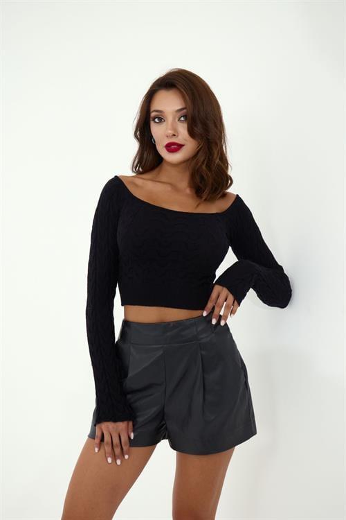 Knit Boat Neck Crop - Black