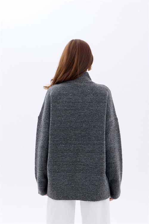 Knit Half Turtleneck Oversized Sweater - Anthracite