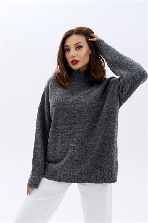 Knit Half Turtleneck Oversized Sweater - Anthracite