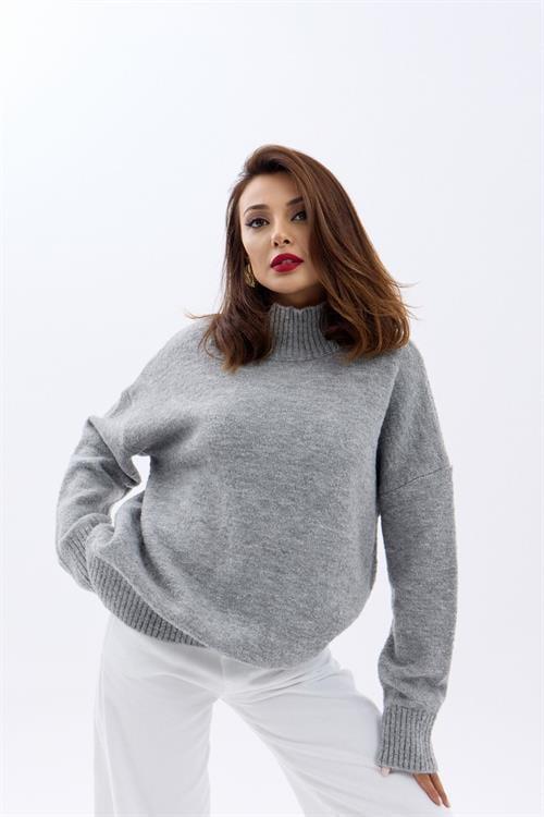 Knit Half Turtleneck Oversized Sweater - Gray