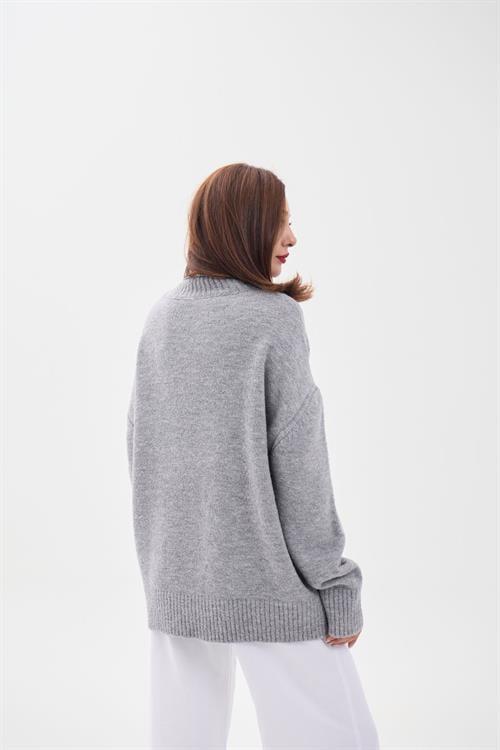 Knit Turtleneck Oversized Sweater - Gray