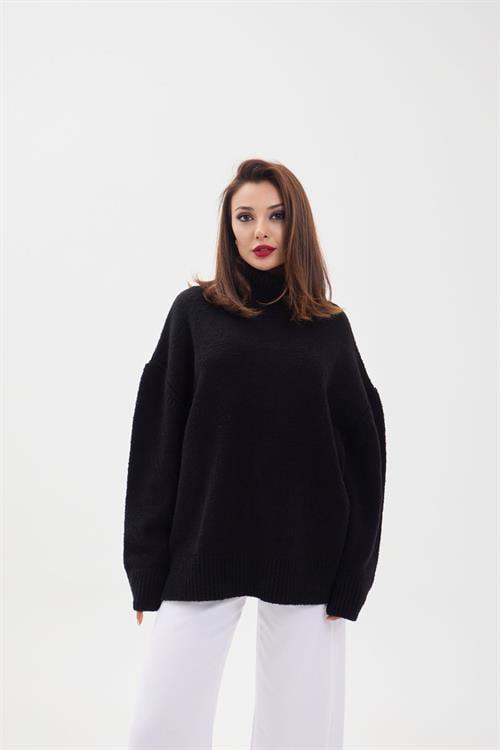 Knit Turtleneck Oversized Sweater - Black