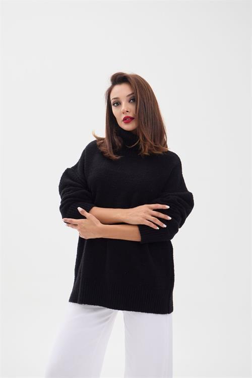 Knit Turtleneck Oversized Sweater - Black