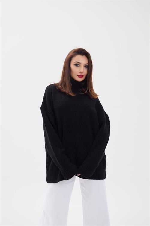 Knit Turtleneck Oversized Sweater - Black