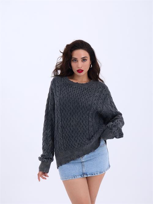 Wholesale Loose Cable Knit SWeater - Black
