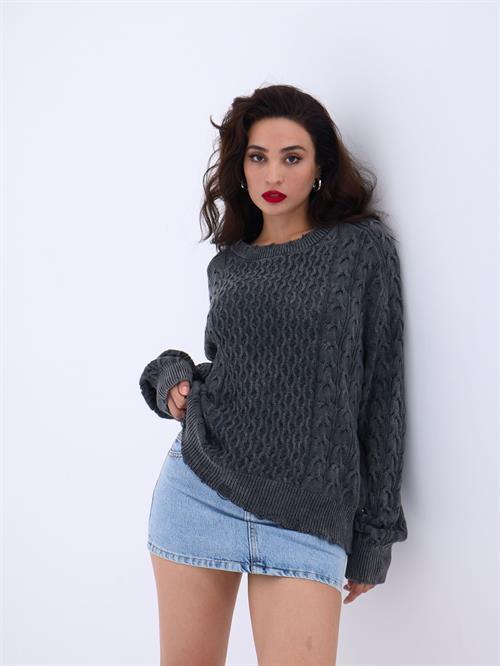 Wholesale Loose Cable Knit SWeater - Black
