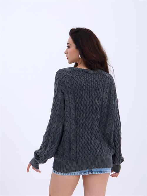 Wholesale Loose Cable Knit SWeater - Black