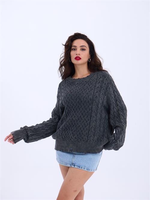 Wholesale Loose Cable Knit SWeater - Black