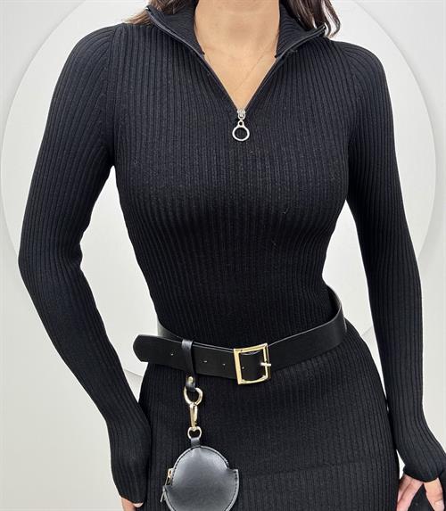Wholesale Rib Knit Dress with Zipper