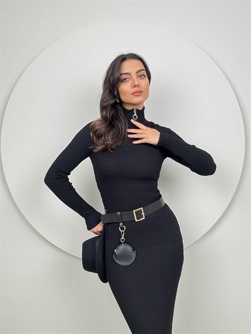 Wholesale Rib Knit Dress with Zipper