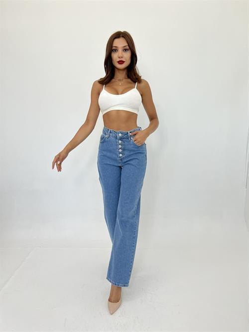 Wholesale Denim Buttoned Wide Keg-Blue