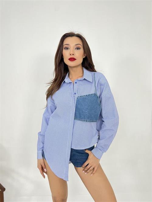 Wholesale Womens Shirt-Blue White Striped