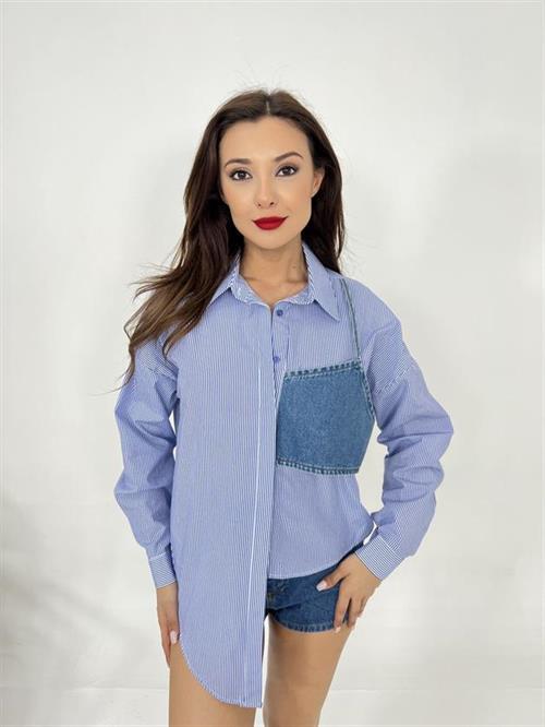 Wholesale Womens Shirt-Blue White Striped