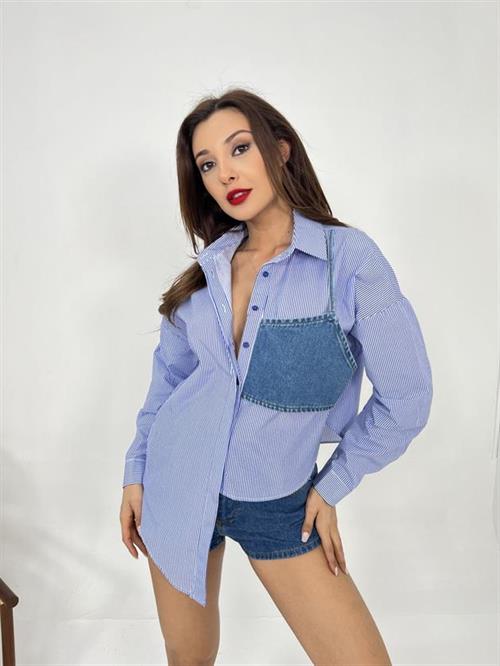 Wholesale Womens Shirt-Blue White Striped