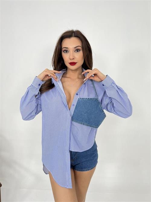 Wholesale Womens Shirt-Blue White Striped