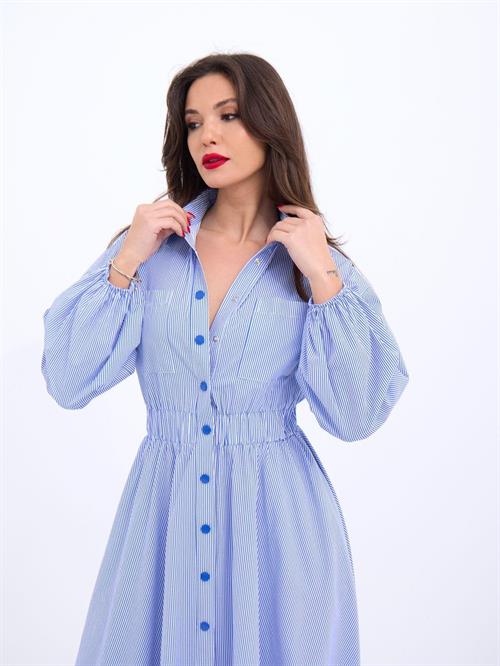 5903 ELBİSE-MAVİ BEYAZ ÇİZGİLİ