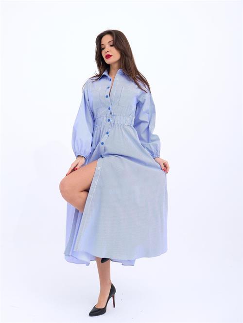 5903 ELBİSE-MAVİ BEYAZ ÇİZGİLİ