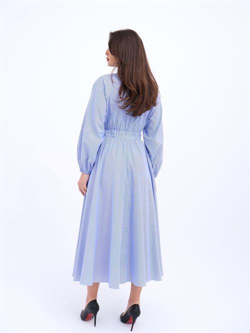 5903 ELBİSE-MAVİ BEYAZ ÇİZGİLİ