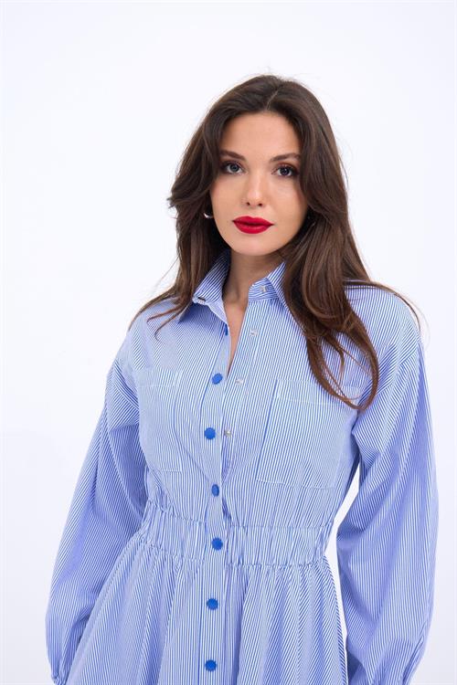 5903 ELBİSE-MAVİ BEYAZ ÇİZGİLİ