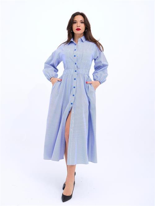 5903 ELBİSE-MAVİ BEYAZ ÇİZGİLİ