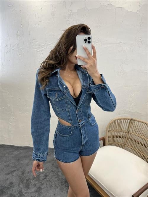 Wholesale Womens Denim Jumpsuit-Blue