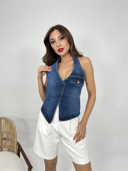 Wholesale Womens Denim Vest-Blue
