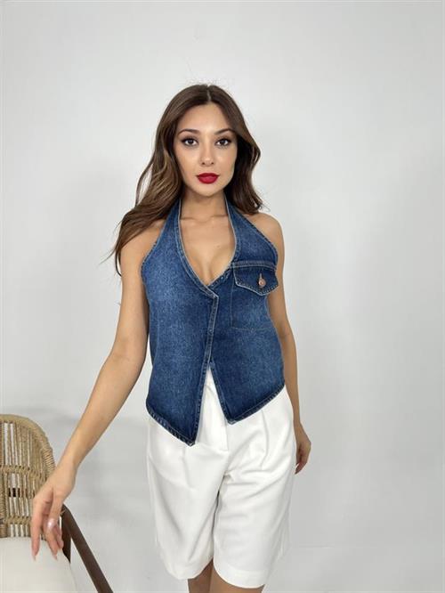 Wholesale Womens Denim Vest-Blue
