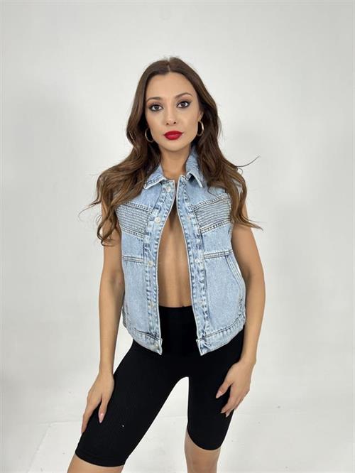 Wholesale Womens Denim Vest-Blue
