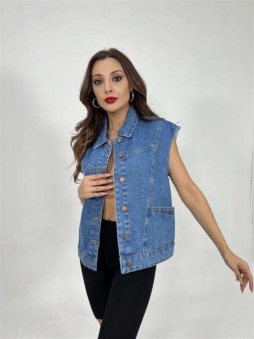 Wholesale Womens Denim Vest-Blue