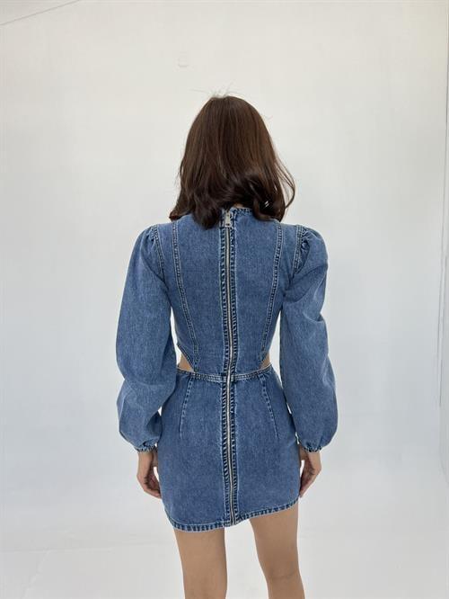 Wholesale Womens Wındowed Denim Dress Blue