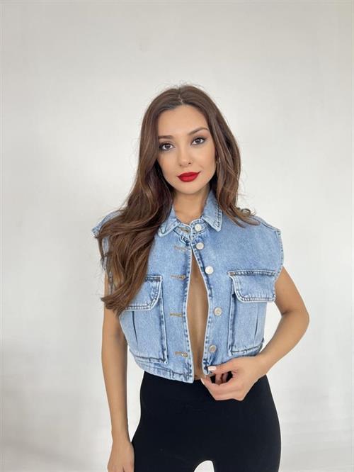 Wholesale Womens Denim Vest-Blue